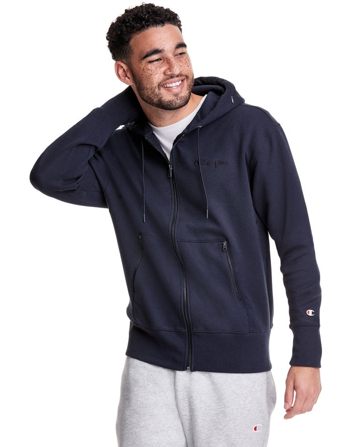 Champion Hoodie Heren - Donkerblauw - Tech Weave Full Zip Script Logo ( 836702-WXI )